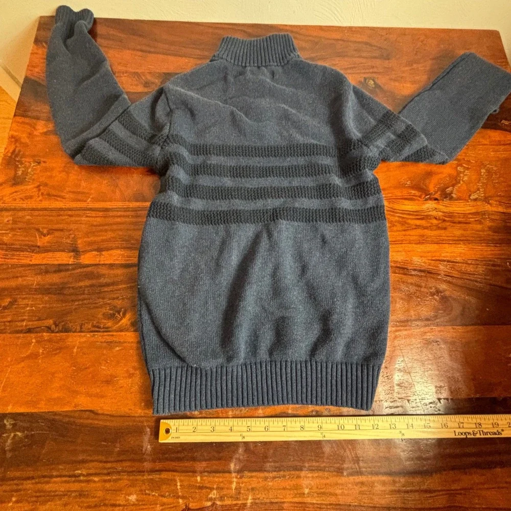 Tahari Mens Quarter Zip Sweater Blue Black Striped 100%‎ Cotton Mock Neck Medium